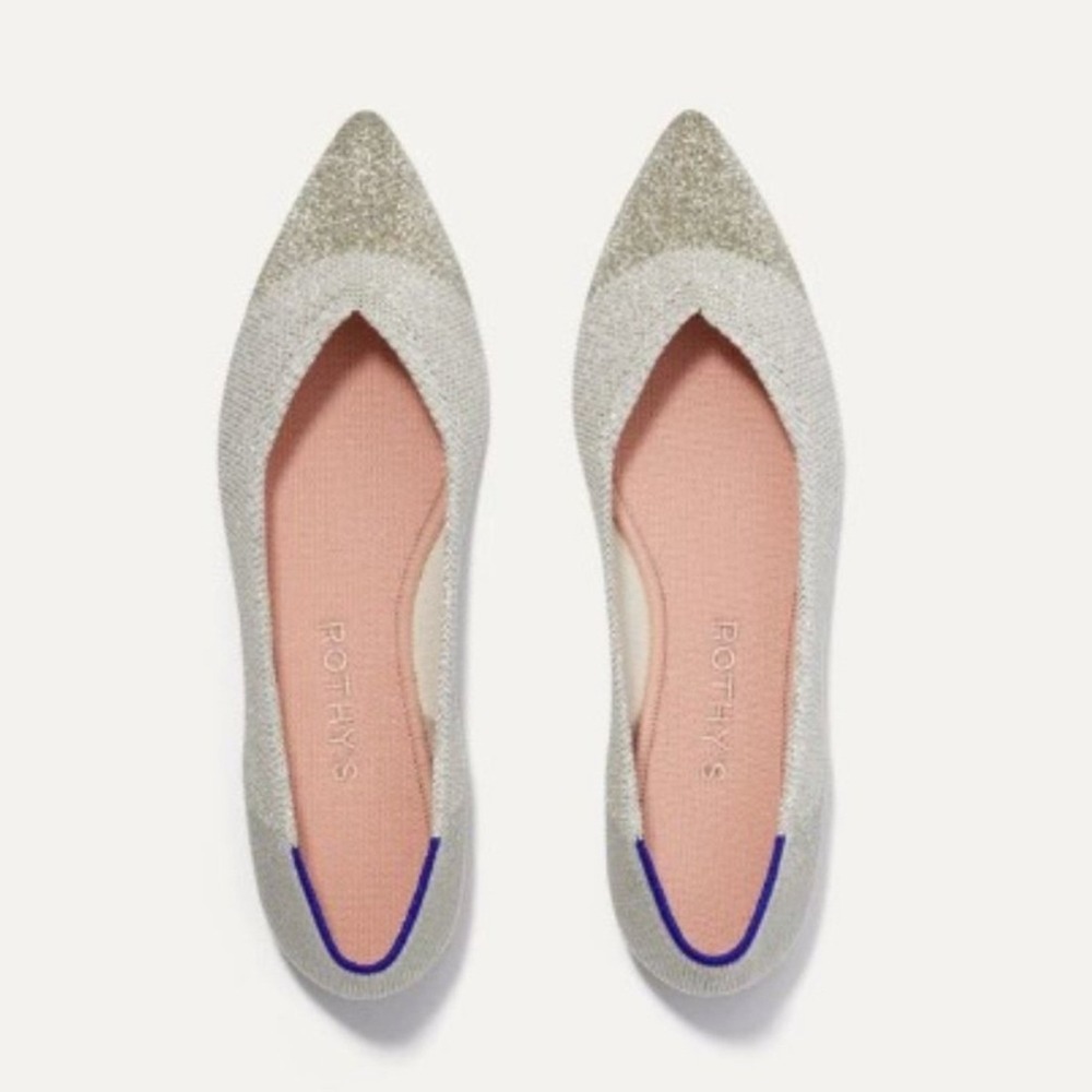 Rothy's The Point Flats Women 8.5 Diamond Metallic Gold Slip On Pointed Toe - Picture 2 of 13
